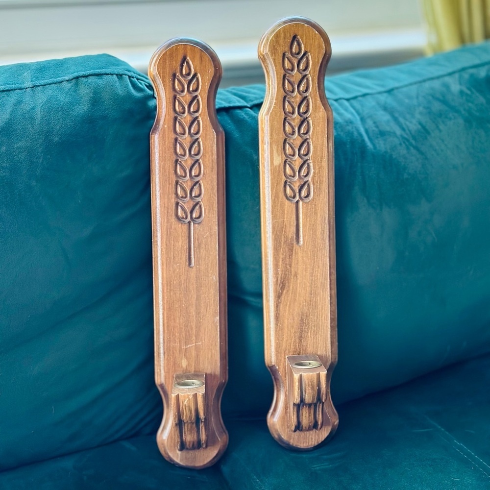 Vintage wooden wall candle stick sconces